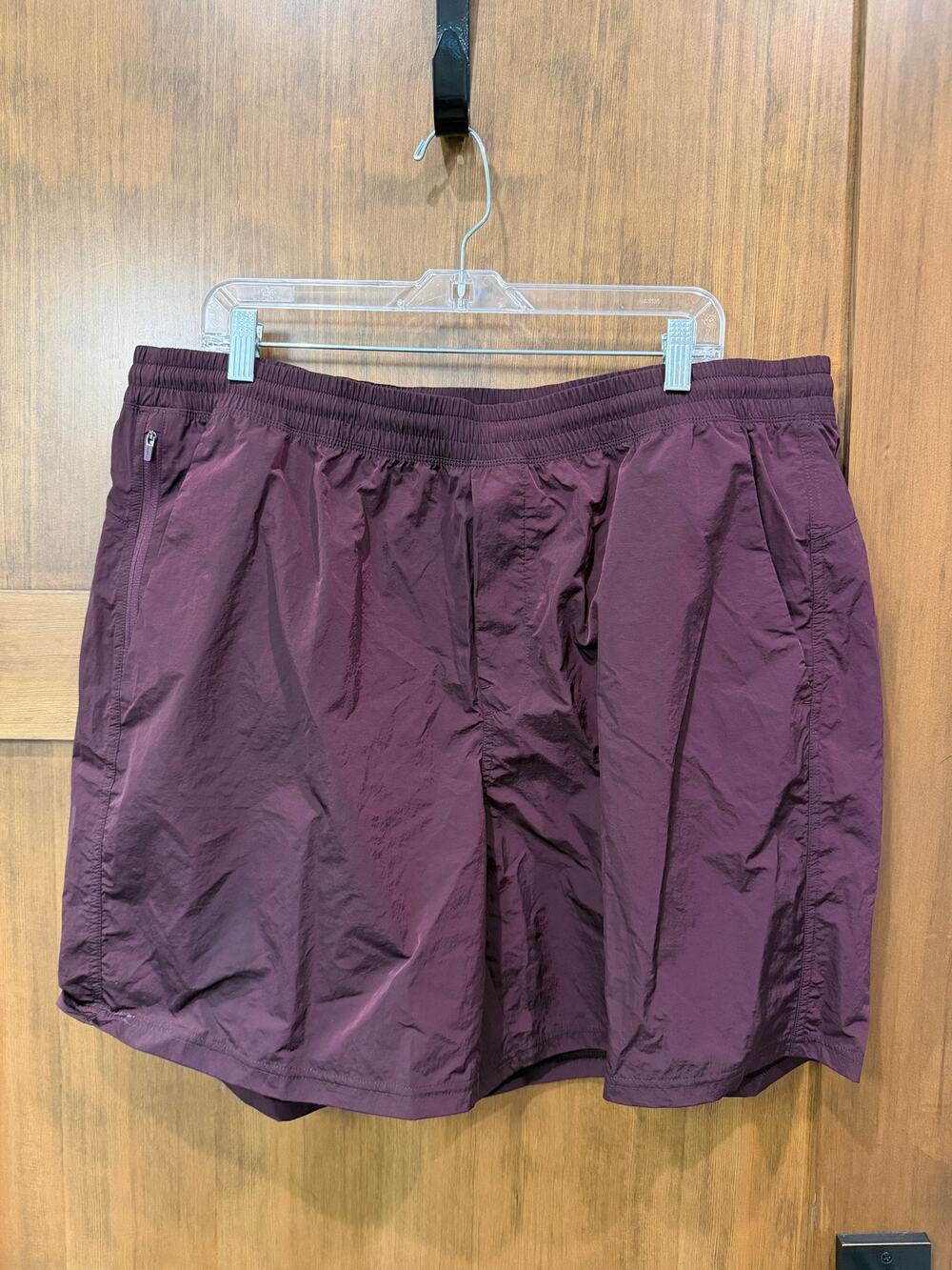 VRST Men's Burgundy Maroon Active Training Running Gym Shorts Zipper Pocket XXL